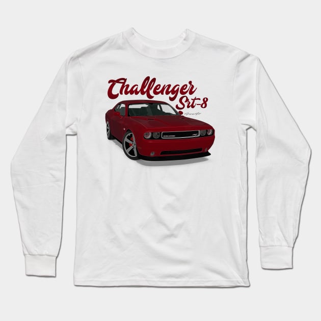 Challenger Srt-8 Bordeux Front Long Sleeve T-Shirt by PjesusArt